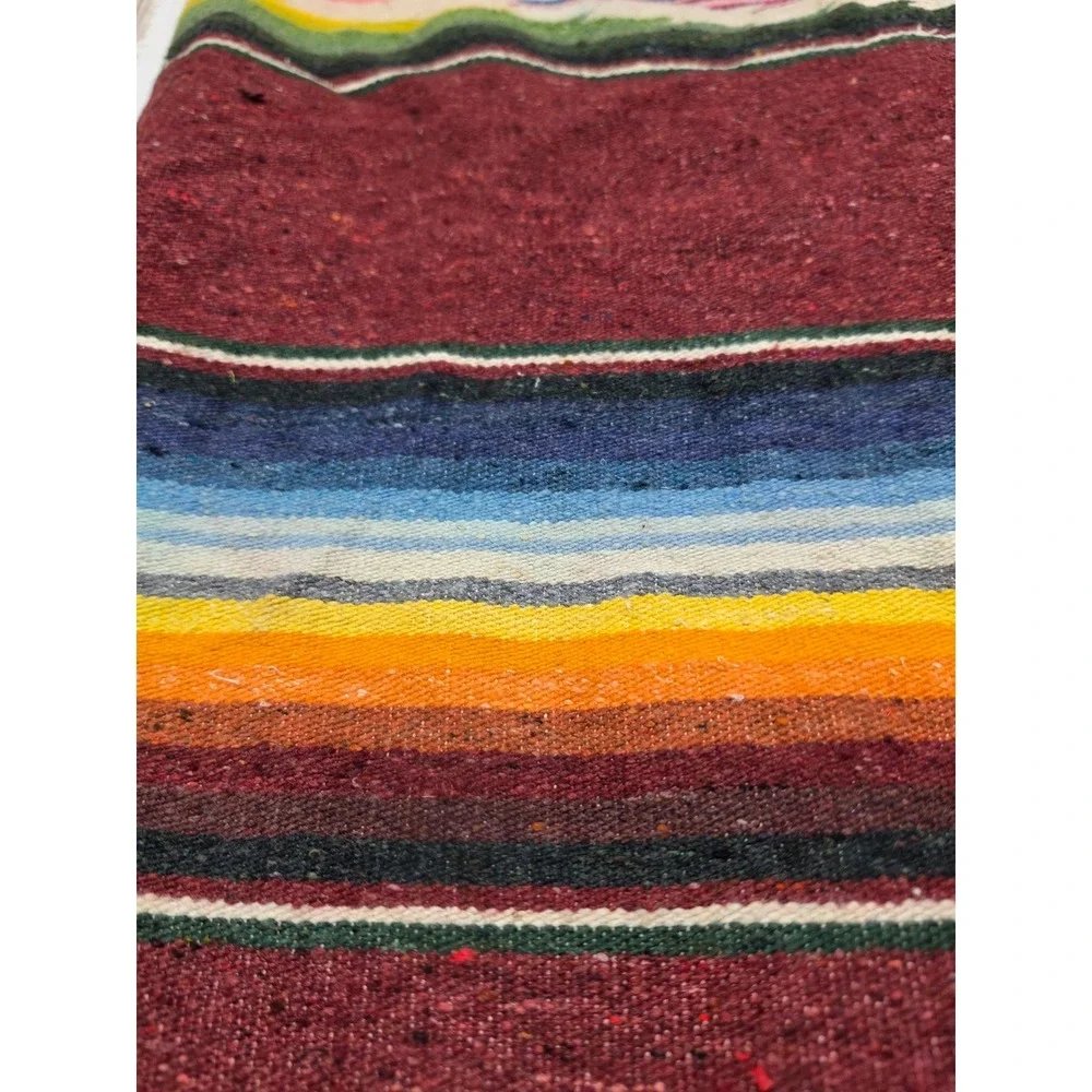 Mexican Serape Blanket Wool Multicolor Stripe‎ Woven Throw 56x88 Southwestern